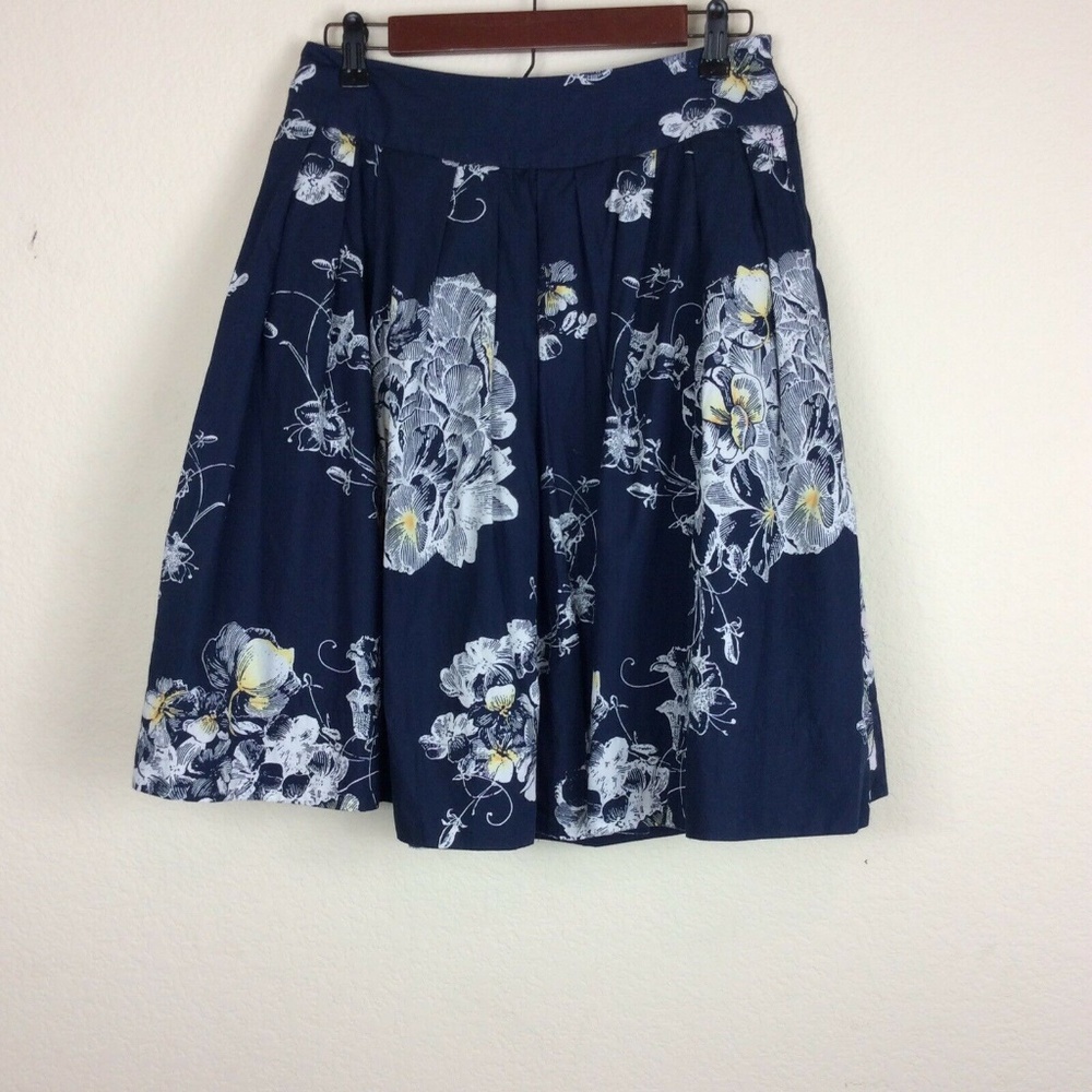 Odille Anthropologie Floral Print Navy Full Skirt